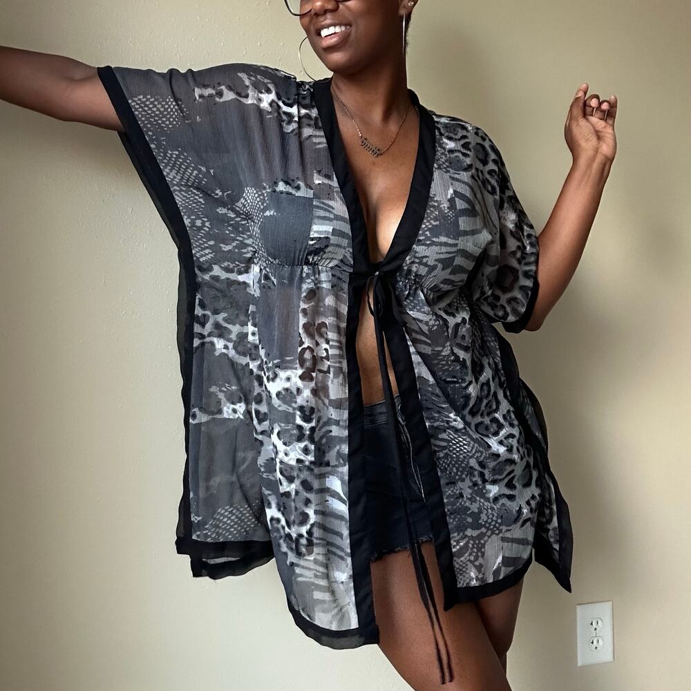 Club Z Collection Gray Animal Print Semi Sheer Top Size Medium